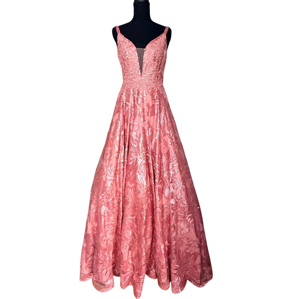Tiffany Designs 16294DLO  Dusty Rose Sequin Lace Ball Gown Prom Dress Size 0